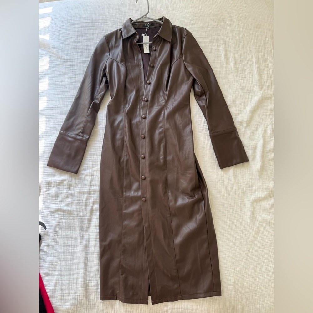 Faux Leather Shirt Dress